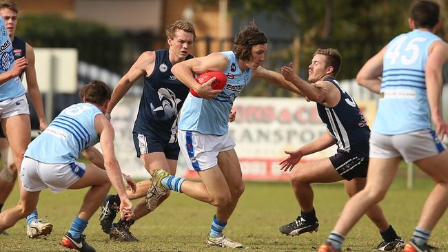 SHOC’s Shaun Tapp, in action during a match against Henley, was one of his side’s best in the clash with Braodview on Saturday. Picture: James Elsby