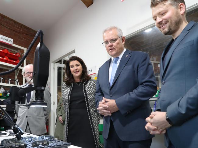 Prime Minister Scott Morrison tours the Seer medical facility in Melbourne. Picture: NCA NewsWire / David Crosling