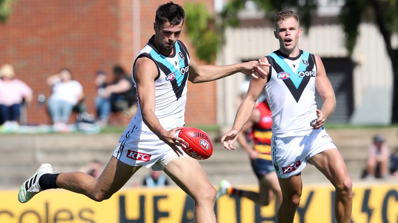 Burton is key for the Power backline. (Photo by Sarah Reed/AFL Photos via Getty Images)