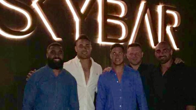 Jarryd Hayne went on an overseas holiday with former Eels teammates, including Nathan Brown, Michael Jennings, Mitchell Moses and Tim Mannah.