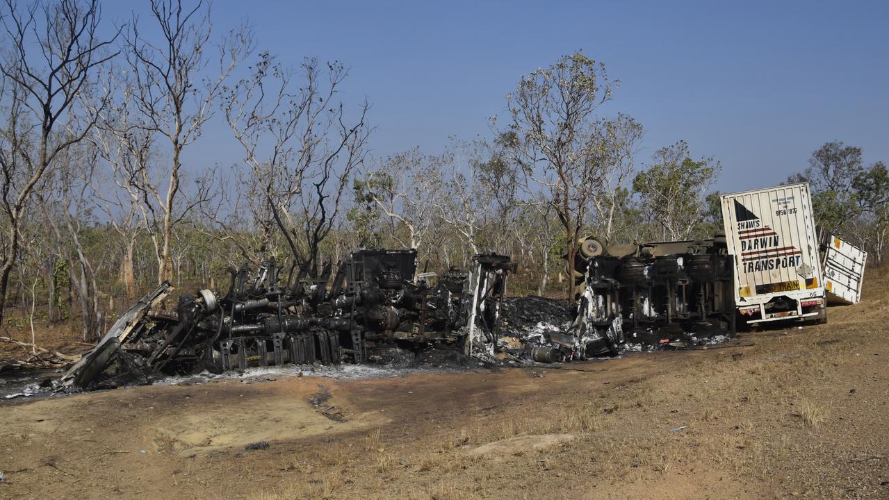 NT Police responded to a horror multiple fatality crash between a road train and four-wheel drive on the Stuart Highway, 12km south of Pine Creek on Friday September 29. Picture: Sierra Haigh