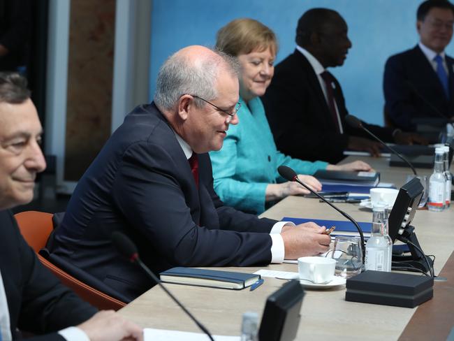 Australian Prime Minister Scott Morrison with other G7+ world leaders. Picture: Adam Taylor/PMO