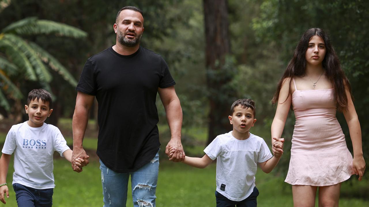 Danny Abdallah with his children, Alex, 7, Michael, 5, and Liana, 12. Picture: Justin Lloyd