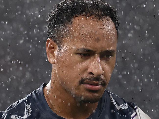 SYDNEY, AUSTRALIA - MARCH 18:  Felise Kaufusi of the Storm reacts after the round two NRL match between the Parramatta Eels and the Melbourne Storm at Bankwest Stadium on March 18, 2021, in Sydney, Australia. (Photo by Cameron Spencer/Getty Images)