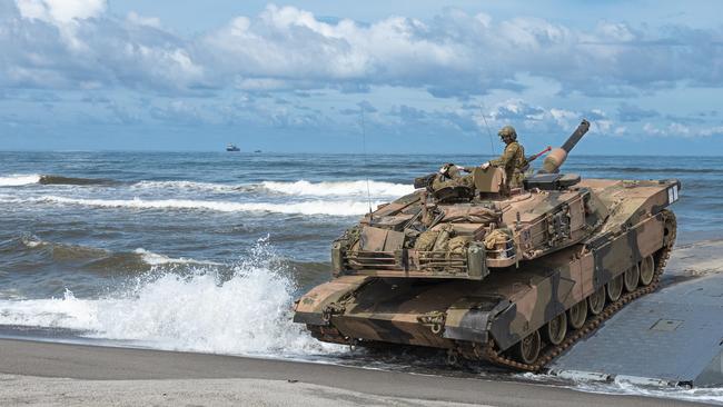 An Australian Army M1A1 Abrams main battle tank from the 2nd Cavalry Regiment during a amphibious assault exercise in The Philippines as part of Indo-Pacific Endeavour 2023. Picture: Defence