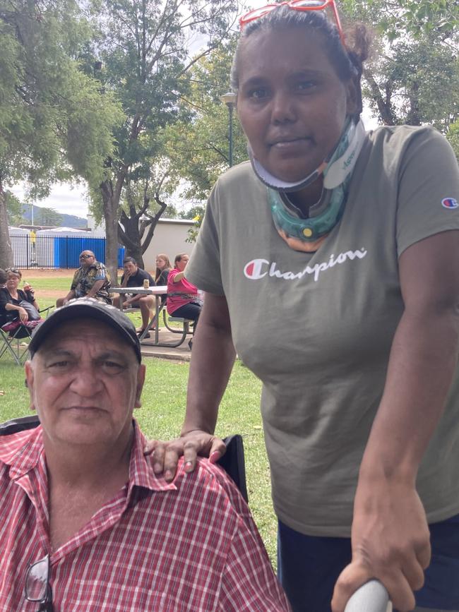 Shayleen Frail with her father Steven Button at Sheldon’s birthday celebration. Picture: Ryan Young