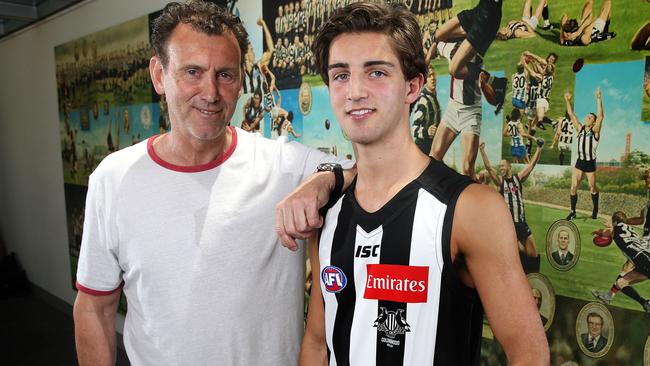 Josh Daicos with his father, Collingwood great Peter Daicos. Picture: Michael Klein