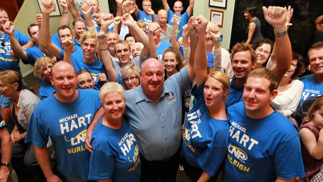 Michael Hart pictured at his victory party on the night he was first elected to parliament with his family L-R Tim hart, Sally Hart, Jess Hart and Hayden Hart.