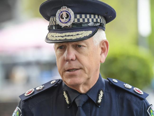 Wednesday SEPTEMBER 20 2023 Police Commissioner Grant Stevens at a press conference outside 5AA building. Picture:  Roy VanDerVegt