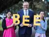 Anthony Albanese with last years Prime Minister's Spelling Bee winners Theekshitha Karthik, 12, and Arielle Wong, 11, to launch this year's competition.                     Picture: David Caird