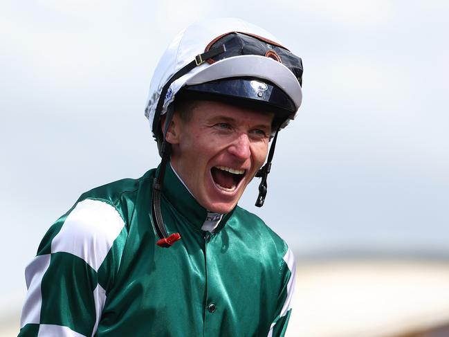 SYDNEY, AUSTRALIA - MARCH 23: James Mcdonald riding  Via Sistina wins Race 5 Ranvet Stakes  during the Golden Slipper Day - Sydney Racing at Rosehill Gardens on March 23, 2024 in Sydney, Australia. (Photo by Jeremy Ng/Getty Images)