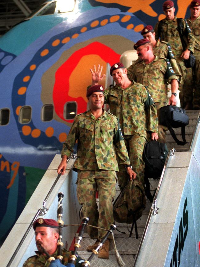 Australian troops with 3rd Royal Australian Regiment return from tour of duty in East Timor. Picture: Alan Pryke