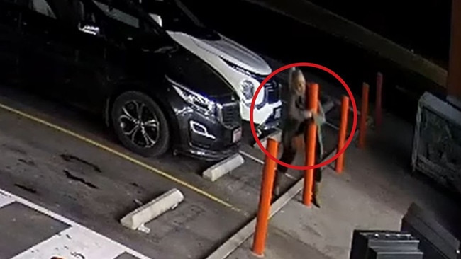 A woman who was caught on CCTV bizarrely stealing – then returning – a safety bollard from a Port Wakefield roadhouse. Picture: Facebook
