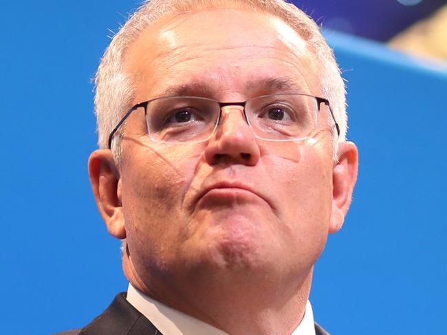 SYDNEY, AUSTRALIA - NewsWire Photos MAY 14, 2021 -  Australian Prime Minister Scott Morrison speaks at the Federal Budget Lunch held at the Hyatt Regency in Sydney.Picture: NCA NewsWire / Christian Gilles