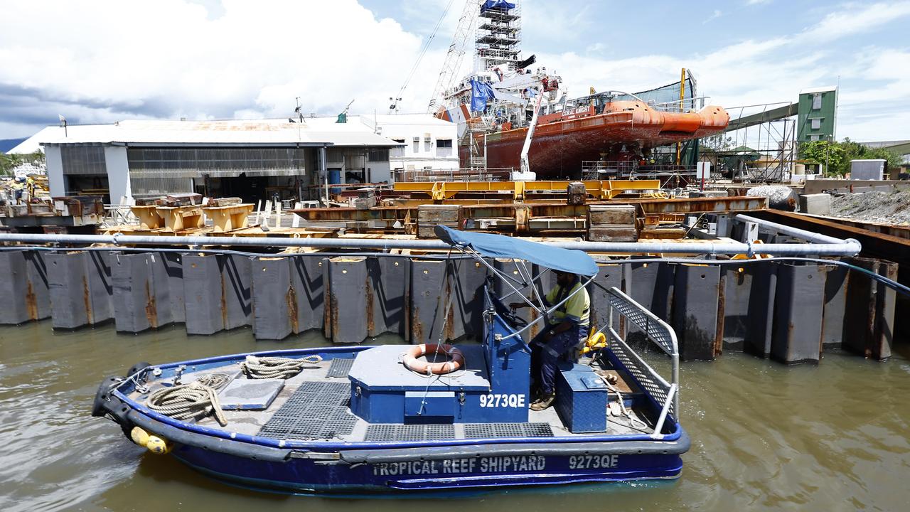 Tropical Reef Shipyard has the largest slipway capacity in northern Australia and specialises in hull cleaning, repairs, refitting and maintenance. Picture: Brendan Radke