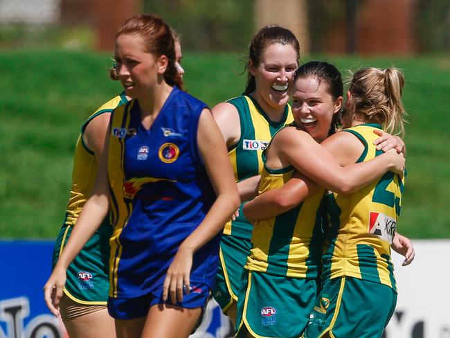 Jacqueline Downey celebrates a handy snap kick in front of goal as PINT v Wanderers Women's Premier League.Picture GLENN CAMPBELL