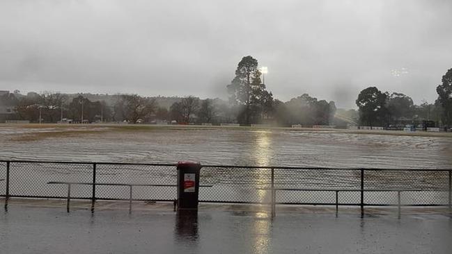 Keilor's ground was left under water by Sunday's heavy rain.