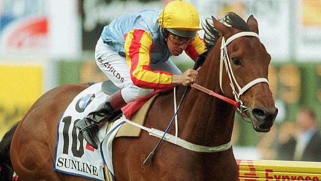 Sunline and Greg Childs win the 2000 Cox Plate: “Sunline did have that x-factor, but that ­determination, that grit, that little bit of s--- in her, made her what she was.”