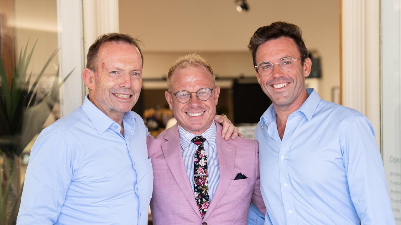 Tony Abbott, a Liberal supporter and Liberal Party candidate for Spence Daniel Wild in Gawler this month. Picture: Tim Joy