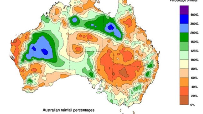 Autumn rainfall percentages show much of Victoria received close to its average autumn rainfall with the exception being the Mallee.