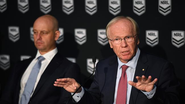 Australian Rugby League Commission chairman Peter Beattie (right) and NRL CEO Todd Greenberg are looking at expansion again. Picture: Getty Images