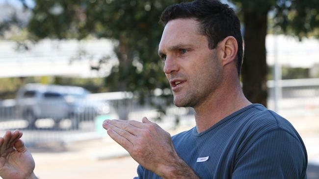 Hero husband Mark Rapley out the front of John Hunter Hospital after visiting wife Chantelle Doyle, victim of a shark attack. Picture: Peter Lorimer