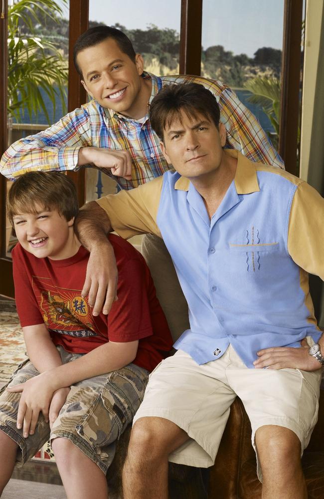 Angus T. Jones, Jon Cryer and Charlie Sheen in the popular sitcom, Two And A Half Men, which ran from 2003 to 2015.