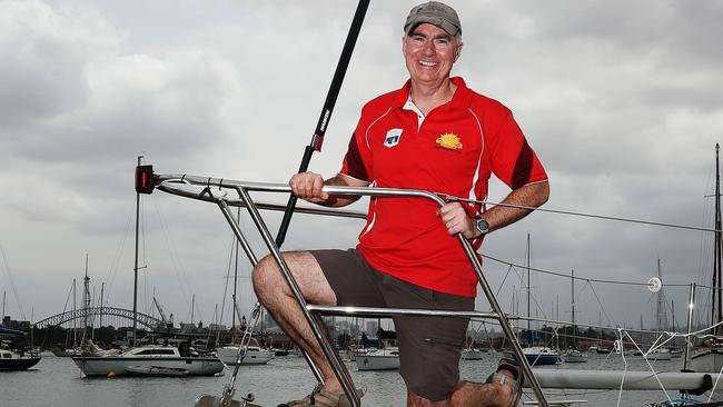 Major Murray Stewart, skipper of Gun Runner, before this year’s Sydney to Hobart. The boat is used to train members of the Army. Pic:: Brett Costello