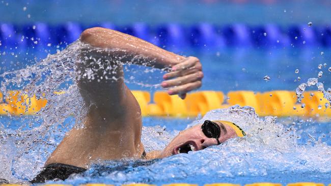 Meg Harris in the 100m Freestyle Relay Final on day one of the Fukuoka 2023 World Aquatics Championships.