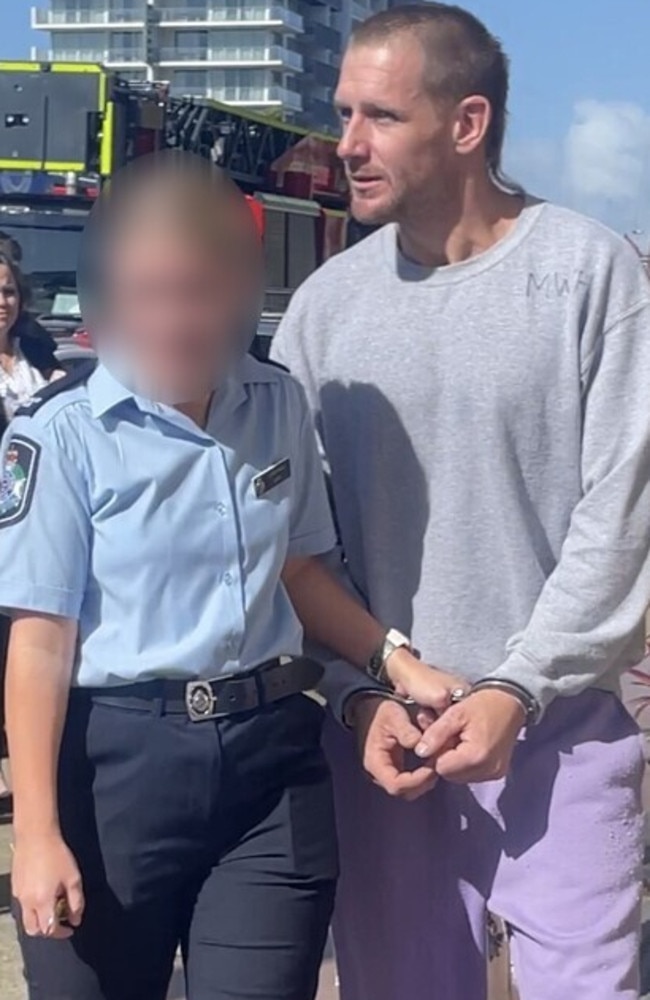 Ross Kevin Aitken outside of Mackay Courthouse during an emergency evacuation before his sentence on Friday May 31, 2024. Photo: Zoe Devenport