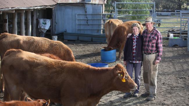 Menangle farmers Craig Williams and Elly Bonnet at their Menangle farm, which is suffering from the drought, are being supported by the Dilly Drought Drive. (AAP Image / Robert Pozo).