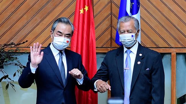 Three days after Penny Wong’s visit, Mr Puna welcomed Chinese Foreign Minister Wang Yi to Suva. Picture: AFP