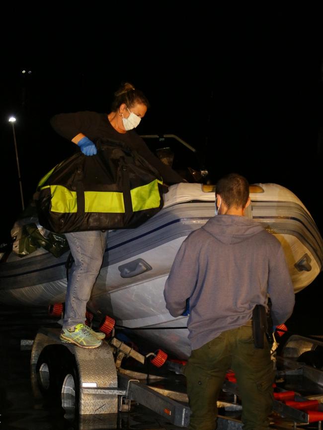 Cocaine is seized from an inflatable boat at Brooklyn on the Central Coast. Picture: NSW Police