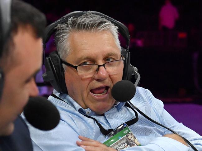 2GB radio host Ray Hadley (right) is seen at the fight between Jeff Horn and Anthony Mundine at Suncorp Stadium in Brisbane, Friday, November 30, 2018. (AAP Image/Darren England) NO ARCHIVING, EDITORIAL USE ONLY