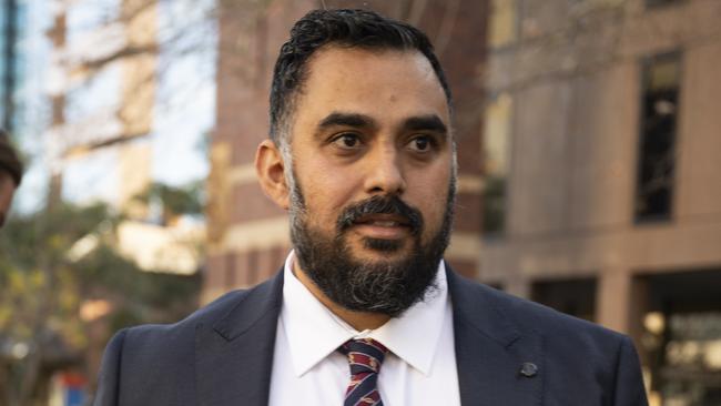 Art’s solicitor Javid Faiz pictured leaving Parramatta Local Court. Picture: NewsWire/ Monique Harmer