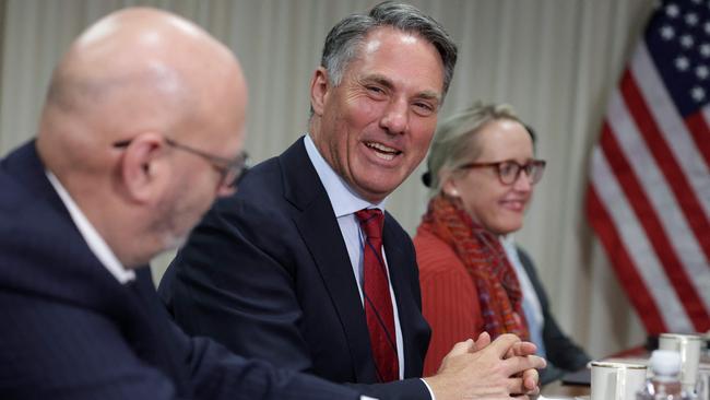 Deputy Prime Minister Richard Marles speaks during a bilateral meeting with US Secretary of Defense Lloyd Austin. Picture: AFP