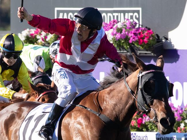 Jockey William Pike rides Galaxy Star to victory in race 8, the Kirin Railway Stakes during Railway Stakes Day at Ascot Racecourse in Perth, Saturday, November 24, 2018. (AAP Image/Richard Wainwright) NO ARCHIVING, EDITORIAL USE ONLY