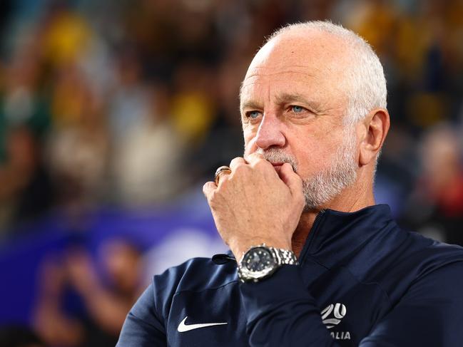 GOLD COAST, AUSTRALIA - SEPTEMBER 05: Australian Head Coach Graham Arnold looks on during the round three 2026 FIFA World Cup AFC Asian Qualifier match between Australia Socceroos and Bahrain at Robina Stadium on September 05, 2024 in Gold Coast, Australia. (Photo by Chris Hyde/Getty Images)