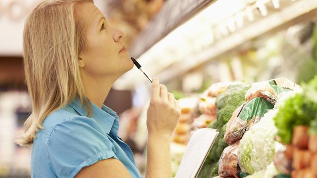 Woman Reading Shopping List In supermarket, groceries generic