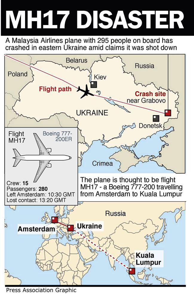 Malaysia Airlines shot down on Ukraine-Russia border. In this Press Association graphic the earlier figure of 295 was given before the airline revised the figure to 298.