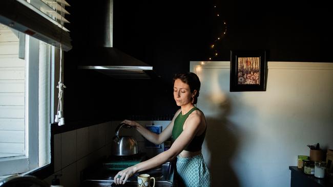 Chelsea Hood Withey is occupying a house in Mullumbimby, NSW that was purchased by the Reconstruction Authority (RA) for $1million. Despite being structurally sound and livable Withey has had meetings with the RA to offer a lease to buy program as she is unable to find suitable accommodation in the region due to the ongoing housing crisis. Picture: Elise Derwin