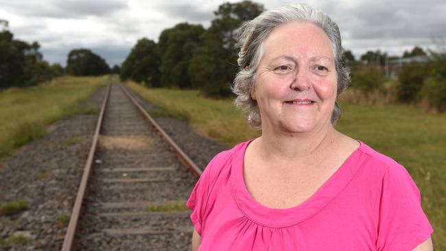 Judy Davis of Spirit of Cranbourne stands by abandoned rail line near Cranbourne-Narre Warren Rd, Cranbourne. Picture: Jason Sammon Monday 9th March 2015