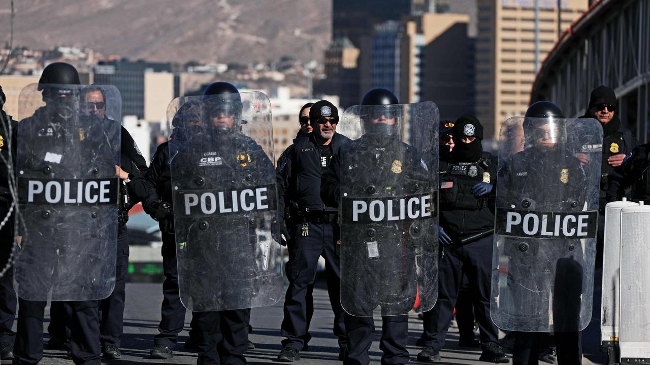 United States Customs and Border Protection officers conducting a training exercise at the Paso del Norte-Santa Fe International Bridge. Picture: Herika Martinez/AFP