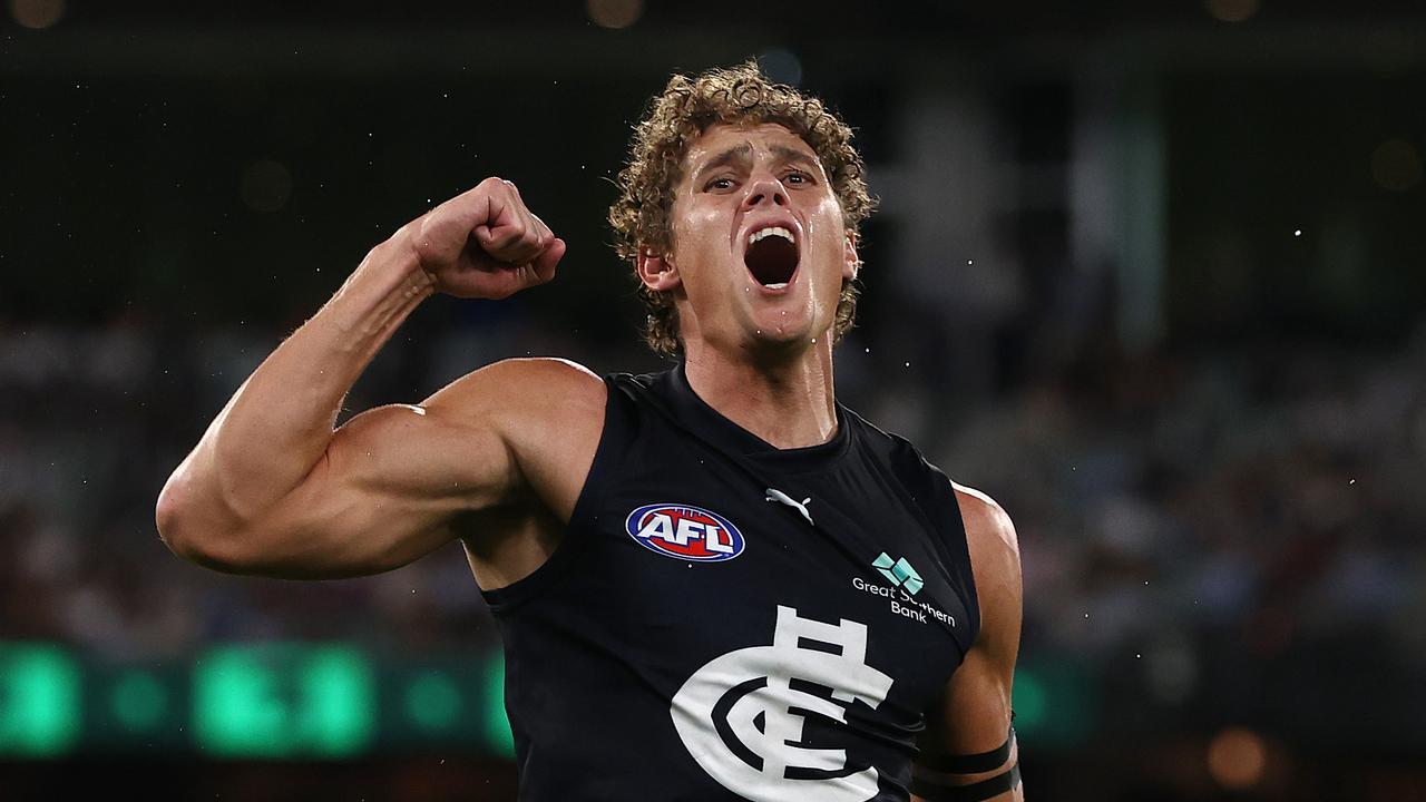 Carlton needs to move the ball faster to its forwards, including Charlie Curnow. Picture: Michael Klein