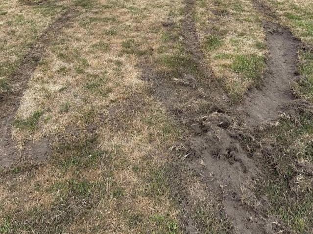 The Trafalgar Cricket Club team were left disappointed on Christmas Day after a driver left tire marks on the oval causing damage to the surface. Picture: Facebook/Trafalgar Cricket Club