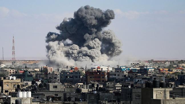 Smoke billows after Israeli bombardment in Rafah, in the southern Gaza Strip on Monday. Picture: AFP