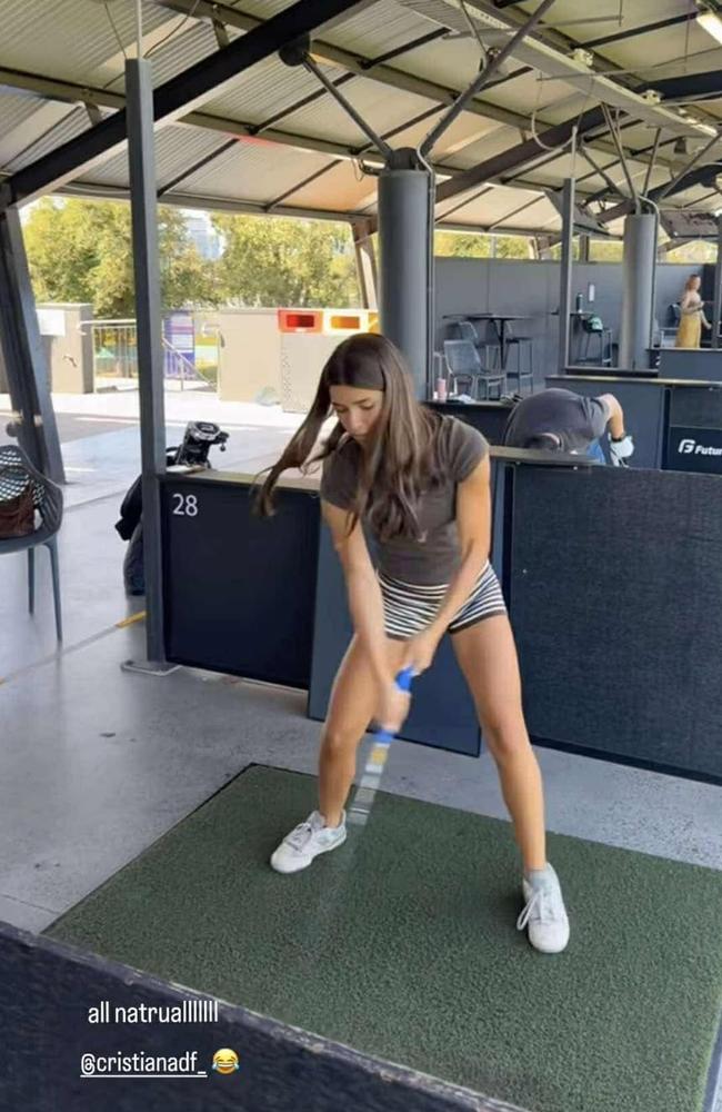 He also uploaded video at a golf range with a Sydney based French glamazon called Cristiana.