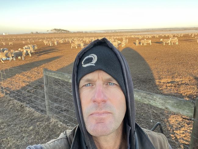 Rick Morris, a farmer at Karatta on Kangaroo Island has two weeks left of grain for his pregnant ewes. Picture: Supplied