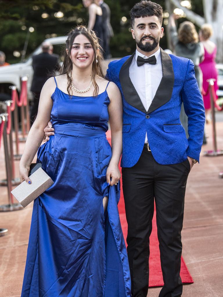 Hebra Simoki partnered by Aziz Simoki. Toowoomba State High School formal at Picnic Point. Friday, September 9, 2022. Picture: Nev Madsen.