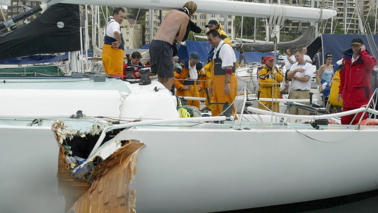 The damaged hull of yacht Valheru after the accident.